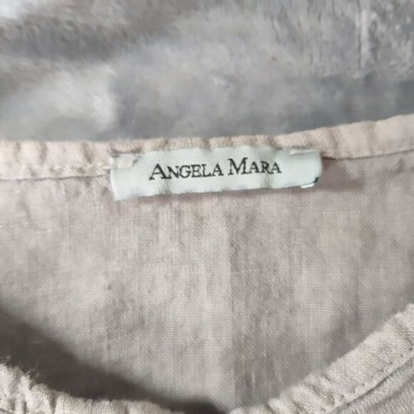 Angela Mara Womens Linen Button Up Summer Top Gray Tie Front Lagenlook Italy - Picture 2 of 10